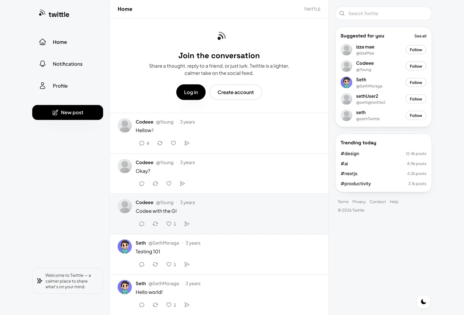 Twittle — Social application concept with Prisma-backed web features.
